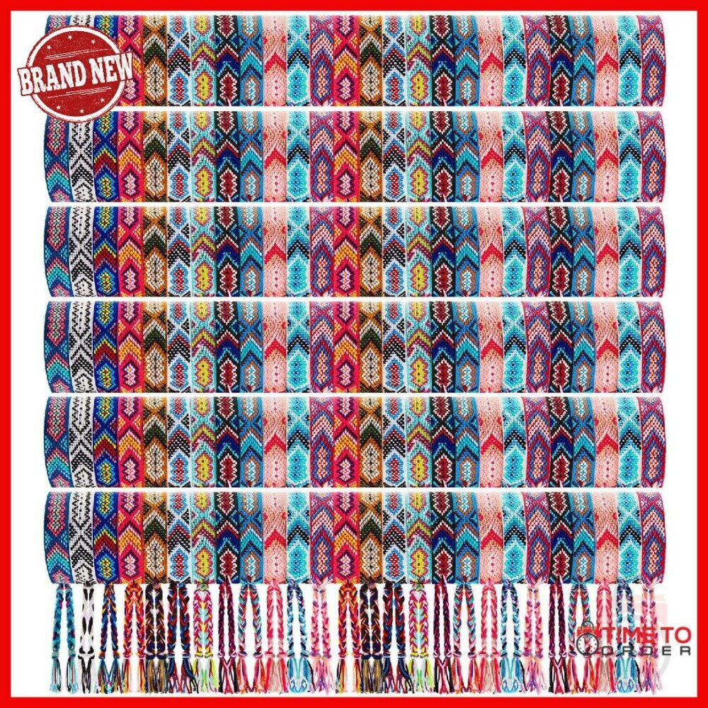 100 Adjustable Woven Friendship Bracelets Set Sliding Knot Closure - Picture 1 of 8